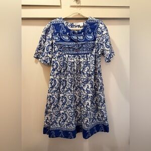 Fundamentals Blue & White Paisley Cotton Muu Muu Midi Dress SizeL Retro-Inspired